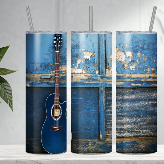 Blue Guitar 20 oz Stainless Steel with lid and straws