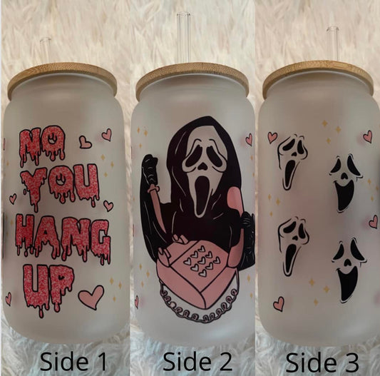 20-ounce Ghostface frosted glass can tumbler with glass straw